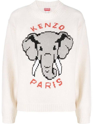 Pixel Elephant Wool Knit Top Offwhite - KENZO - BALAAN.