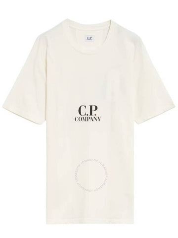 Cp Company Men's Gauze White Logo Print T-Shirt, Size Medium - CP COMPANY - BALAAN 1