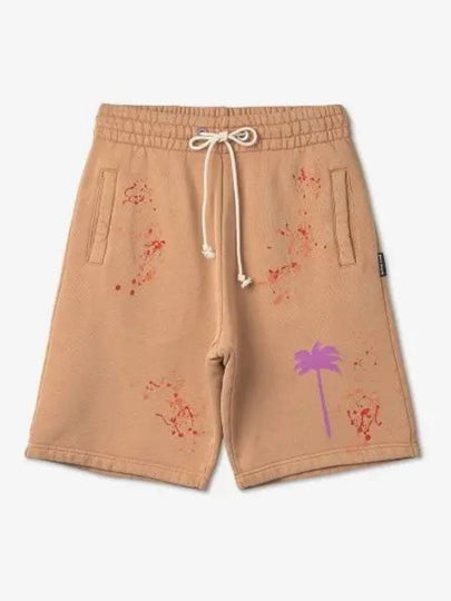 Painted Splatter Logo Print Shorts Beige - PALM ANGELS - BALAAN 2