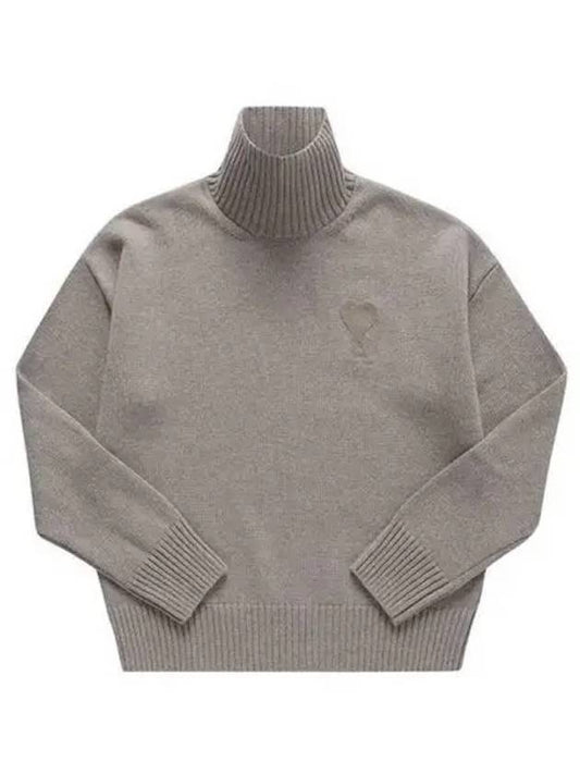 Logo Embroid Knit Turtleneck Beige - AMI - BALAAN 2