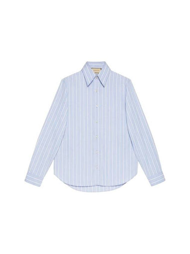 Men's Striped Cotton Boxy Long Sleeve Shirt Blue - GUCCI - BALAAN 1