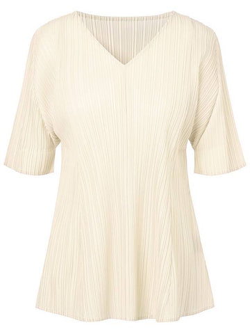 Women's Folded Pleated V-Neck Top Ivory - MONPLISSE - BALAAN 1