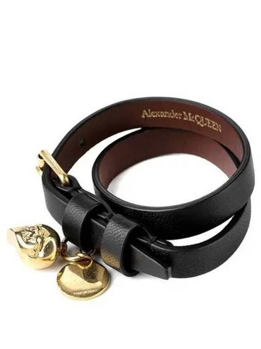 Gold Hardware Skull Buckle Leather Bracelet Black - ALEXANDER MCQUEEN - BALAAN 2