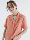 Tailored collar linen blend short sleeve shirt orange 0045 - VOYONN - BALAAN 1