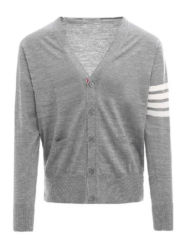 Men's Sustainable Classic Diagonal Wool Cardigan Pale Grey - THOM BROWNE - BALAAN 3