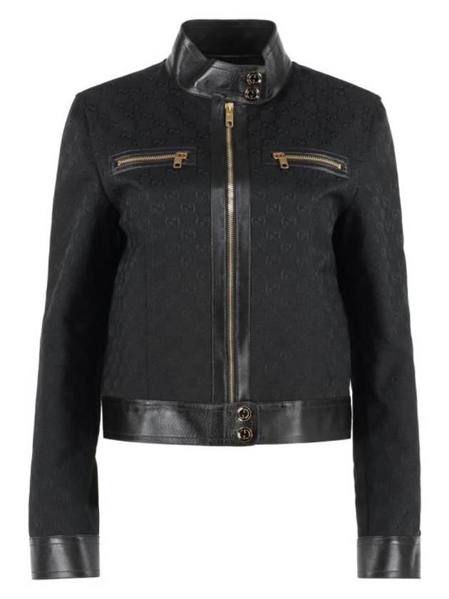 GG Leather Triming Zip-up Jacket Black - GUCCI - BALAAN.