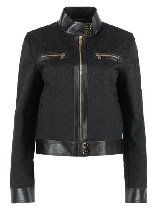 GG Leather Triming Zip-up Jacket Black - GUCCI - BALAAN 1