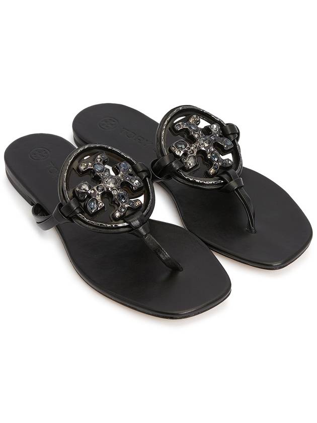 Jeweled Miller Flip Flops Black - TORY BURCH - BALAAN.