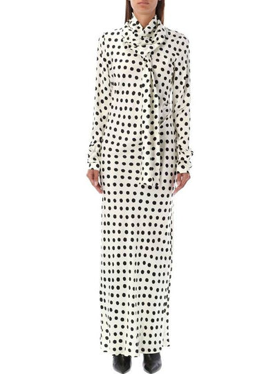 Polka dot print satin long dress off white - MSGM - BALAAN 2