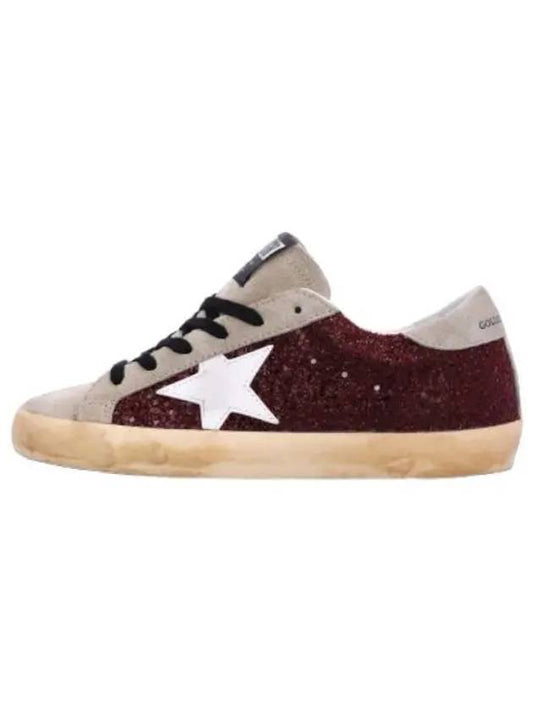 Superstar Glitter Upper Sneakers Burgundy - GOLDEN GOOSE - BALAAN 1