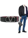 Garavani silver V logo length adjustable doublesided belt black burgundy 3cm - VALENTINO - BALAAN 1