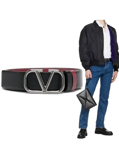 V Logo Plaque Reversible Belt Red Black - VALENTINO - BALAAN 2