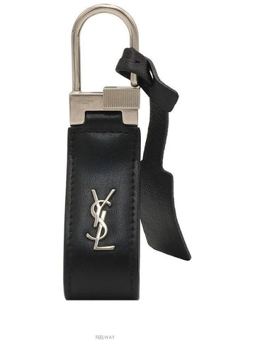 Black calfskin monogram silver mini key ring 668961 - SAINT LAURENT - BALAAN 1