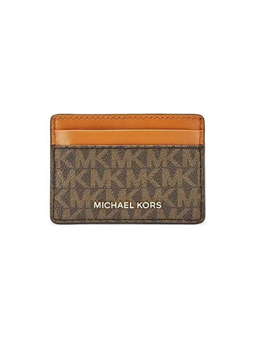 Jet Set Logo Plaque Card Wallet Brown - MICHAEL KORS - BALAAN 1