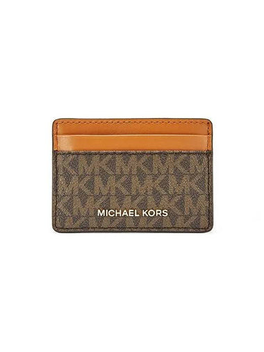 Jet Set Logo Plaque Card Wallet Brown - MICHAEL KORS - BALAAN 1