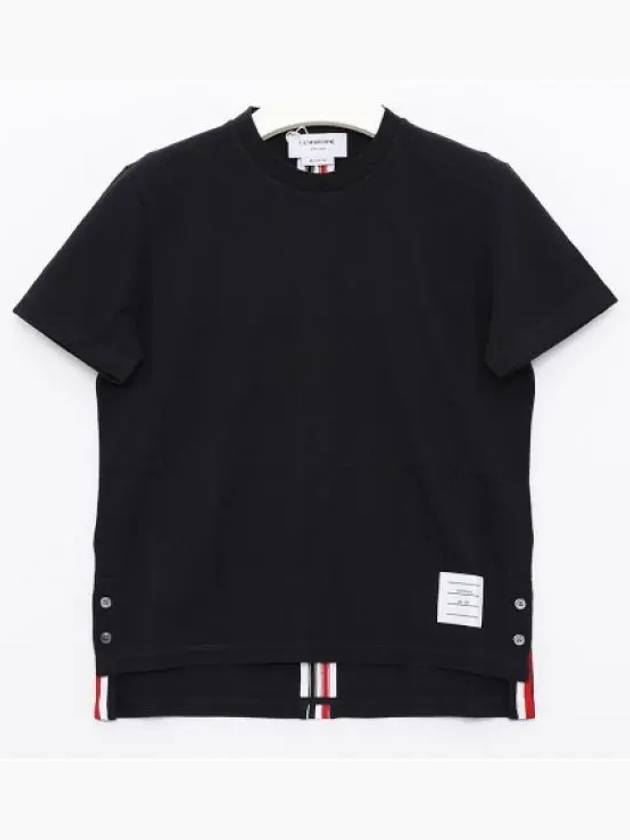 Center Back Stripe Classic Cotton Pique Relaxed Fit Short Sleeve T-Shirt Navy - THOM BROWNE - BALAAN 2