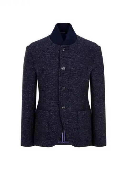 Men s knitted collar button up jacket dark navy 270414 - EMPORIO ARMANI - BALAAN 1