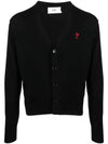 Red Heart Logo Merino Wool Cardigan Black - AMI - BALAAN 2