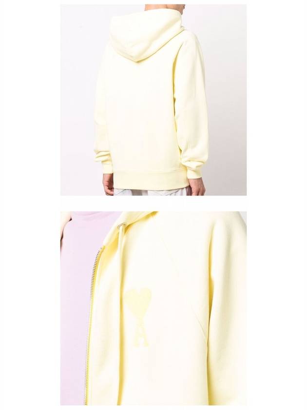 Men's Heart Embroidered Logo Zip-Up Hoodie Pale Yellow - AMI - BALAAN 6