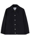 Back Logo Print Drawstring Cotton Shirt Jacket Black - JIL SANDER - BALAAN 2