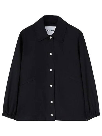 Back Logo Print Drawstring Cotton Shirt Jacket Black - JIL SANDER - BALAAN 2