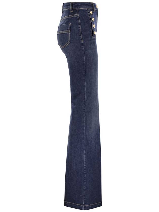 Stretch cotton flared jeans with side button fastening - ELISABETTA FRANCHI - BALAAN 3