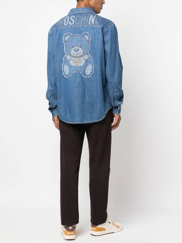 Men's Chambray Teddy Bear Denim Long Sleeve Shirt Blue - MOSCHINO - BALAAN 3