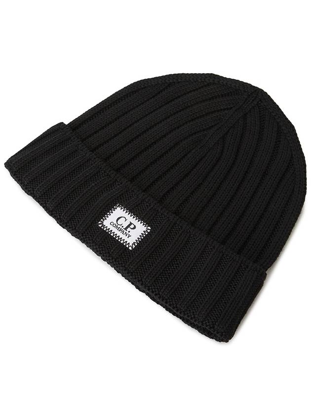 Logo Patch Wool Beanie Black - CP COMPANY - BALAAN 4