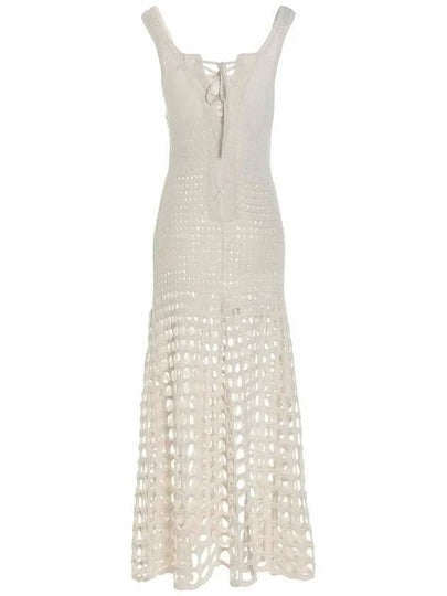 Women's Macram Tank Silk Long Dress White - CHLOE - BALAAN 2