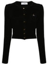 Bea ORB Embroidered Logo Crop Cardigan Black - VIVIENNE WESTWOOD - BALAAN 2