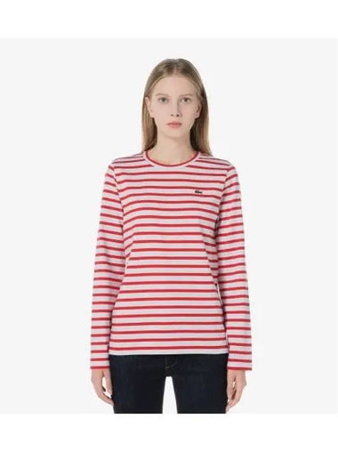 Women s Striped Long Sleeve T Shirt Red - LACOSTE - BALAAN 1