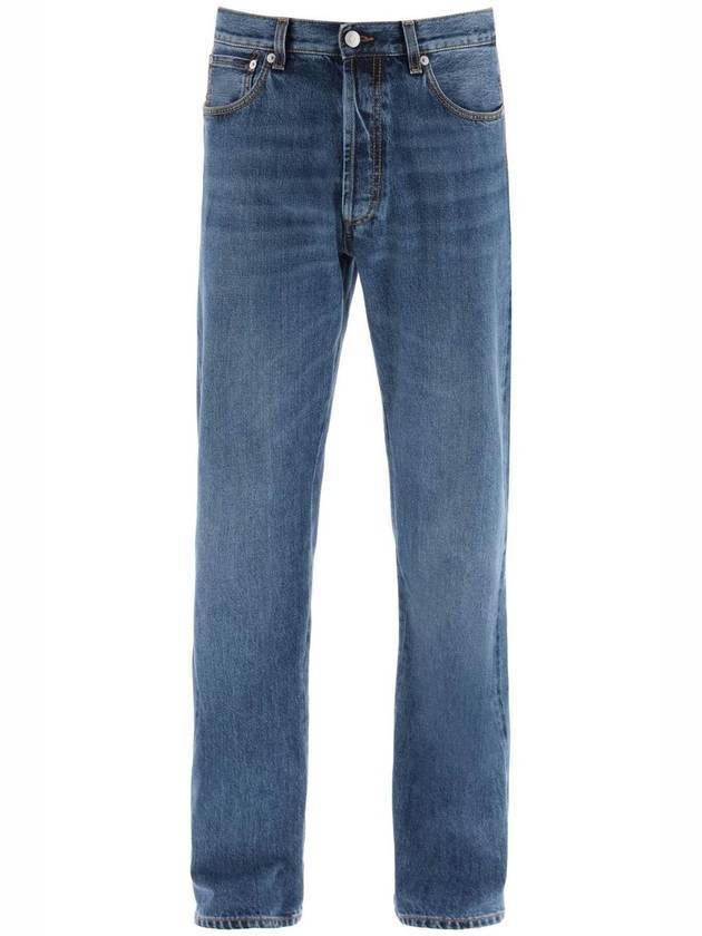 Men's Turn-Up Denim Straight Jeans Blue - ALEXANDER MCQUEEN - BALAAN 1