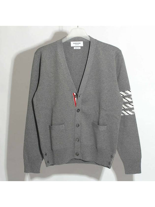 Men's Silk 4-Bar Milano Stitch Cotton Cardigan Grey - THOM BROWNE - BALAAN 2