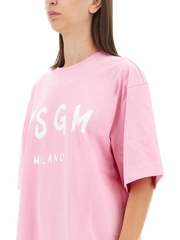 Milano Brushed Logo Short Sleeve Short Dress Pink - MSGM - BALAAN 5