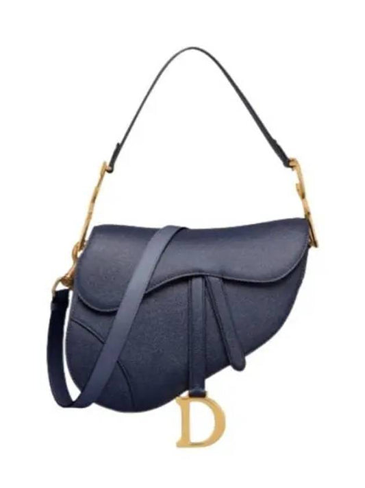 Saddle Grained Calfskin Shoulder Bag Navy - DIOR - BALAAN 2