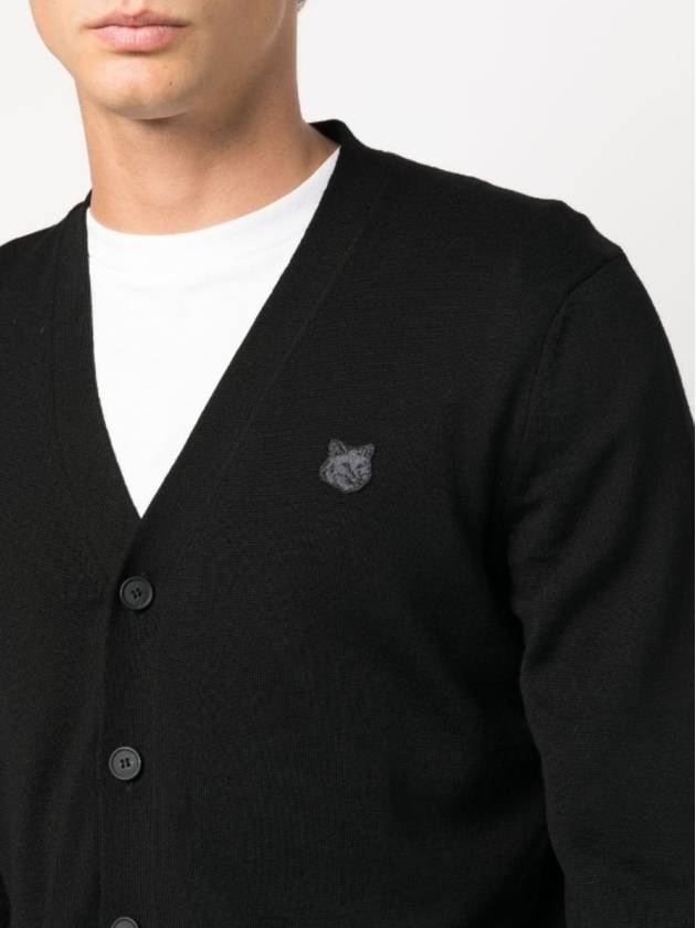 Bold Fox Head Patch V Neck Wool Cardigan Black - MAISON KITSUNE - BALAAN 6