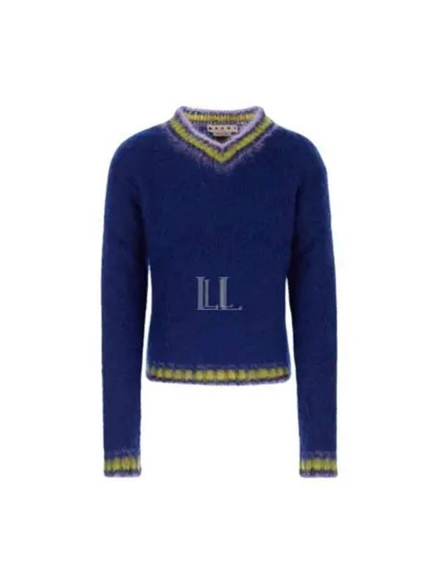 V-Neck Mohair Wool Blend Knit Top Blue - MARNI - BALAAN 2