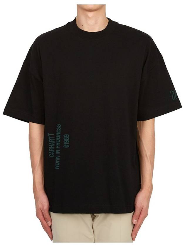 Men's Signature Short Sleeve T-Shirt Black - CARHARTT WIP - BALAAN 1