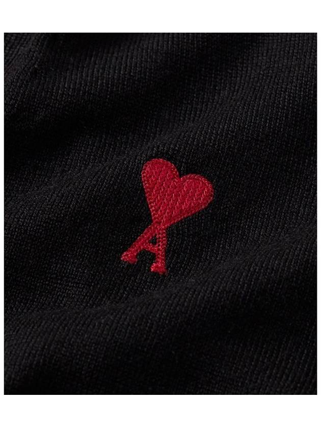 Red Heart Logo Merino Wool Cardigan Black - AMI - BALAAN 8