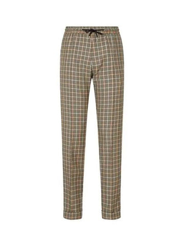 Silk Wool Check Banding Pants Dark Beige - PAUL SMITH - BALAAN 1