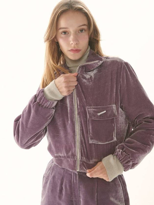 Women's Velvet Zip-up JumperPurple - CEJ - BALAAN 2