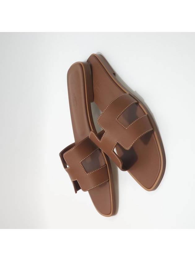 Oran Calfskin Slippers Gold Piqures Ecrues - HERMES - BALAAN 5