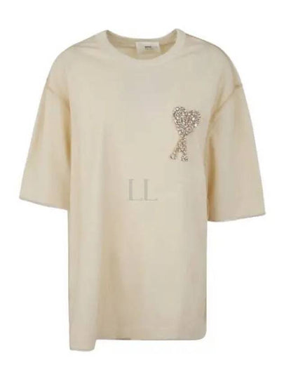 De Coeur Heart Logo Embroidery Short Sleeve T-Shirt Champagne Ivory - AMI - BALAAN 2