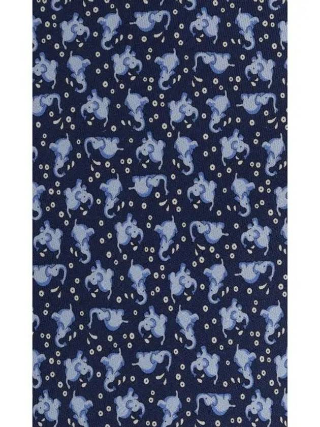 Elephant Print Silk Neck Tie Blue - SALVATORE FERRAGAMO - BALAAN 4