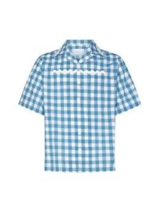 Check Short Sleeve Shirt Blue - PRADA - BALAAN 2