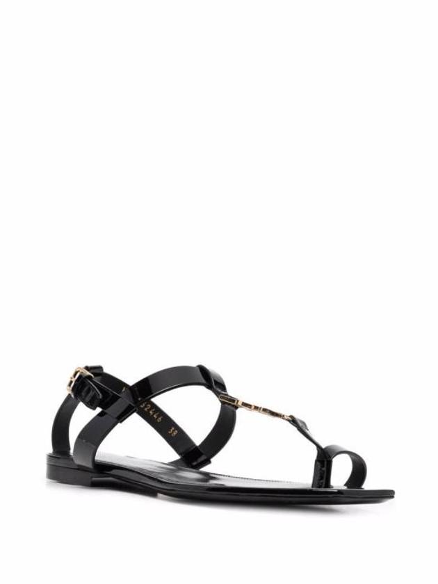 Women's Cassandra Monogram Logo Patent Leather Sandals Black - SAINT LAURENT - BALAAN 3