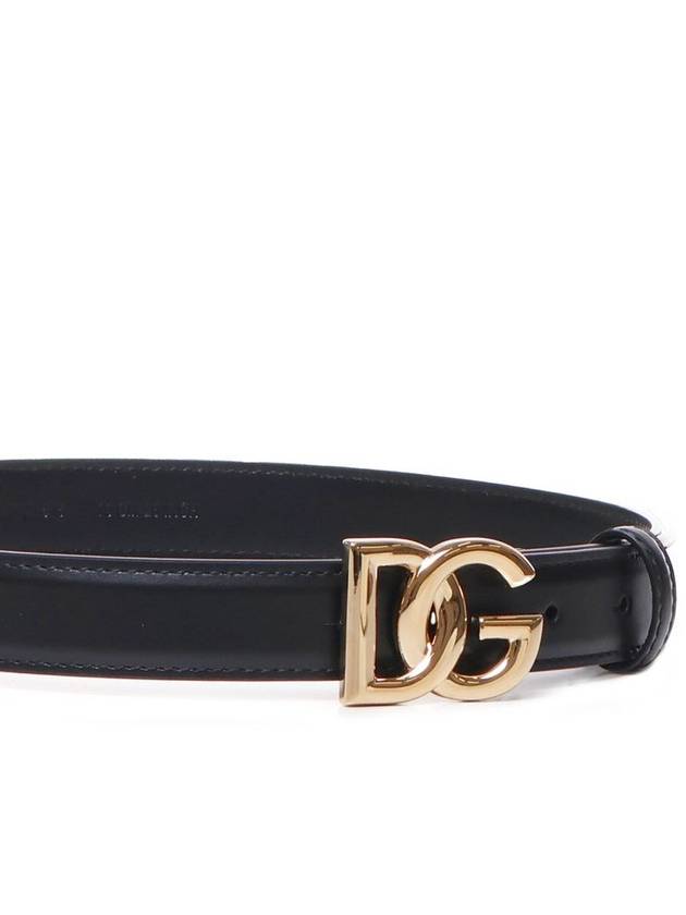 Women's Gold DG Logo Leather Belt Black - DOLCE&GABBANA - BALAAN 9