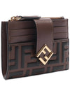 FF Diamond Embossed Logo Zip Card Holder Brown - FENDI - BALAAN 4