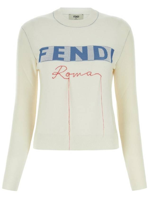 Logo Cashmere Blend Knit Top White - FENDI - BALAAN 2