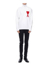 Big Heart Logo Overfit Knit Turtleneck White - AMI - BALAAN.